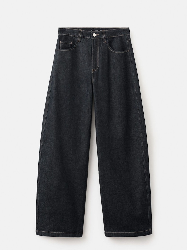 Mango Blue Cotton Blend Balloon Trousers - Image 4 of 4