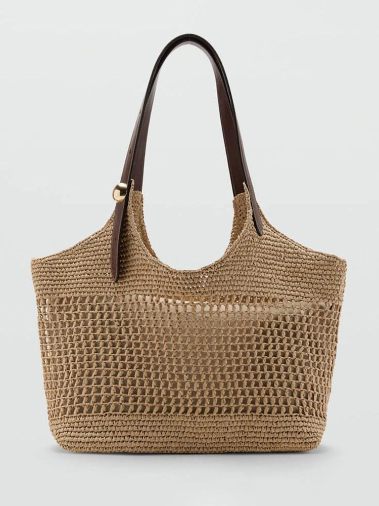 Mango Cream Straw Hardware Detail Tote - Image 1 of 5 Mango Cream Straw Hardware Detail Tote - Image 1 of 5