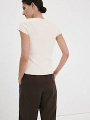 Mango Cream Button Detail Short Sleeve Knitted Top - Image 2 of 6