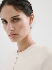 Mango Cream Button Detail Short Sleeve Knitted Top - Image 4 of 6