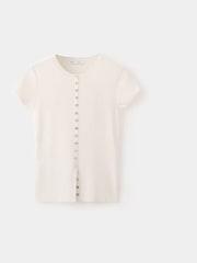 Mango Cream Button Detail Short Sleeve Knitted Top - Image 5 of 6