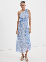 Mango Blue Embrodiered Scarf Detail Sleeveless Midi Dress - Image 1 of 5