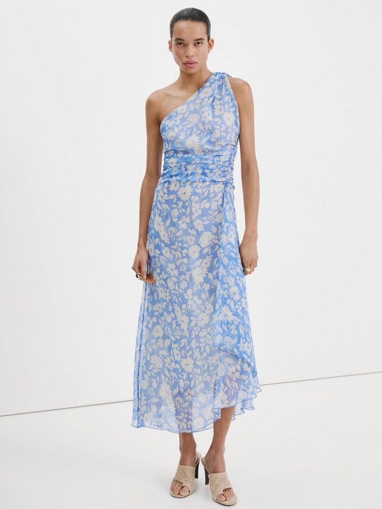 Mango Blue Embrodiered Scarf Detail Sleeveless Midi Dress - Image 1 of 5 Mango Blue Embrodiered Scarf Detail Sleeveless Midi Dress - Image 1 of 5
