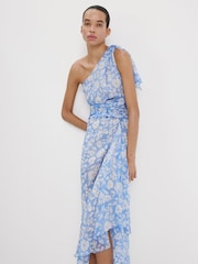 Mango Blue Embrodiered Scarf Detail Sleeveless Midi Dress - Image 4 of 5
