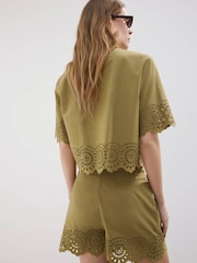 Mango Green Cotton Cutout Shorts - Image 2 of 4