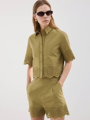 Mango Green Cotton Cutout Shorts - Image 3 of 4