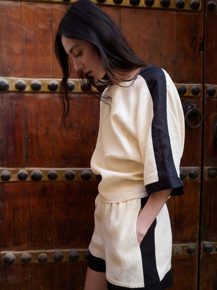 Mango Cream Drawstring Waist Shorts - Image 1 of 5