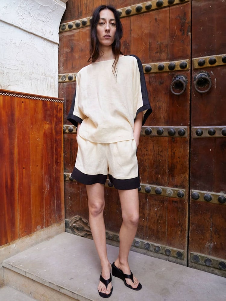 Mango Cream Drawstring Waist Shorts - Image 2 of 5