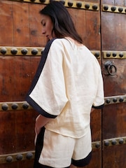 Mango Cream Drawstring Waist Shorts - Image 3 of 5