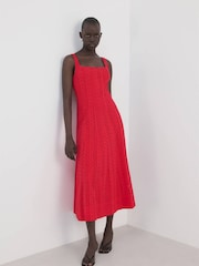 Mango Red Bordierie Square Neck Midi Dress - Image 1 of 4