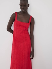 Mango Red Bordierie Square Neck Midi Dress - Image 3 of 4