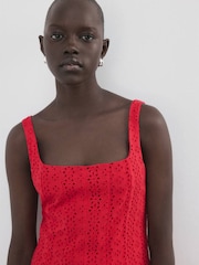 Mango Red Bordierie Square Neck Midi Dress - Image 4 of 4