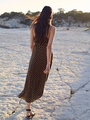 Mango Brown Strappy Ruched Detail Midi Dress - Image 3 of 5