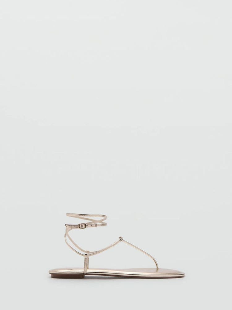 Mango Gold Strappy Flat Sandals - Image 1 of 4 Mango Gold Strappy Flat Sandals - Image 1 of 4