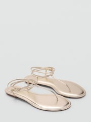 Mango Gold Strappy Flat Sandals - Image 2 of 4