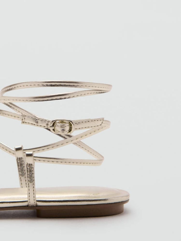 Mango Gold Strappy Flat Sandals - Image 4 of 4 Mango Gold Strappy Flat Sandals - Image 4 of 4