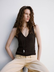 Mango Brown Knitted V-Neck Vest - Image 1 of 6