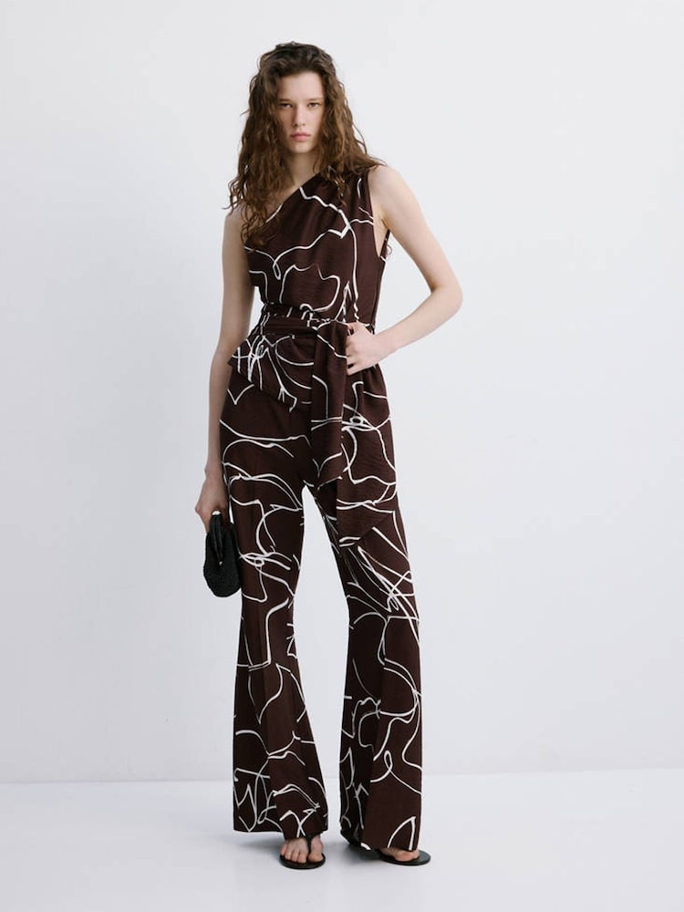 Mango Brown One Shoulder Tie Detail Top - Image 1 of 6