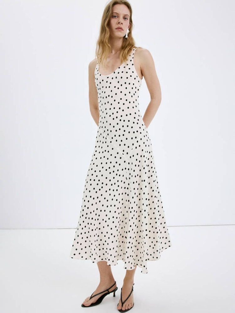 Mango White Scoop Neck Asymmetric Hem Midi Dress - Image 1 of 7