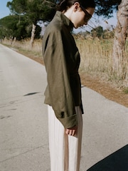 Mango Green Linen Funnel Tie Waist Jacket - Image 3 of 5