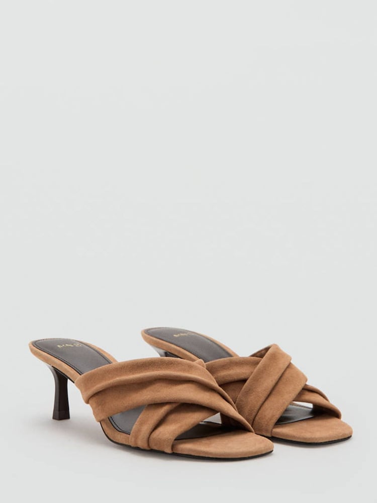 Mango Brown Crossover Suede Heels - Image 1 of 6