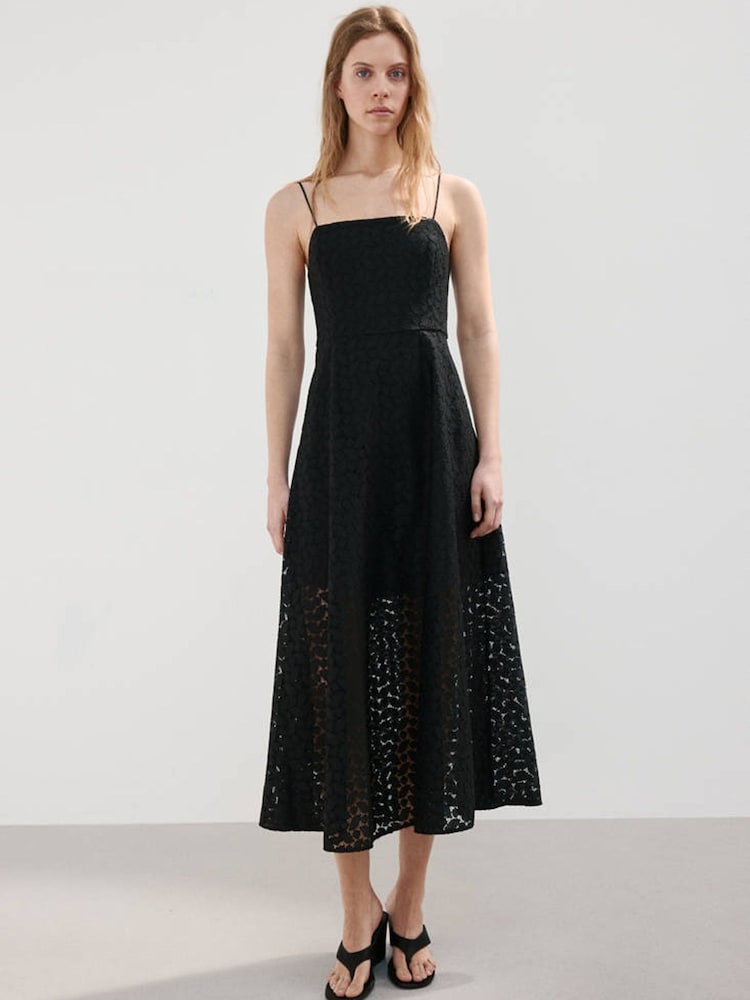 Mango Black Lace Detail Strappy Midi Dress - Image 1 of 6 Mango Black Lace Detail Strappy Midi Dress - Image 1 of 6