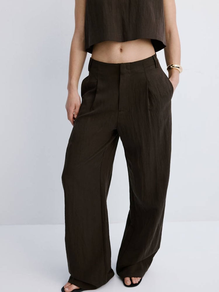 Mango Brown Lyocell Button Up Trousers - Image 2 of 7 Mango Brown Lyocell Button Up Trousers - Image 2 of 7