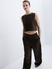 Mango Brown Lyocell Button Up Trousers - Image 4 of 7
