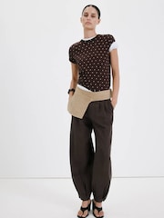 Mango Brown Short Sleeve Knitted Top - Image 1 of 7
