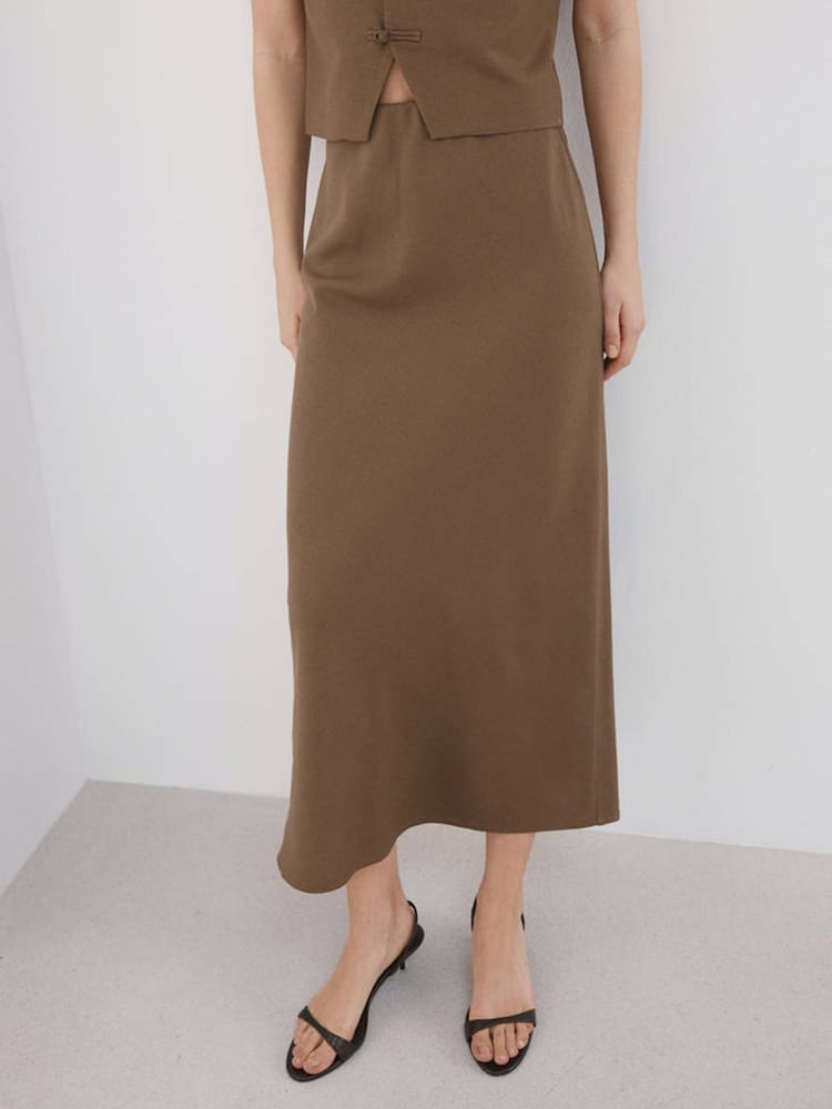 Mango Brown Maxi Skirt With Linen - Image 1 of 6