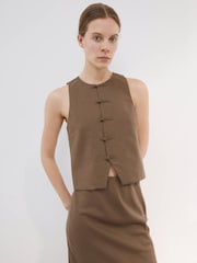 Mango Brown Sleevless Button Detail Top - Image 4 of 7