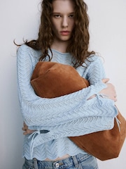 Mango Blue Crotchet Tie Sleeve Jumper - Image 4 of 7
