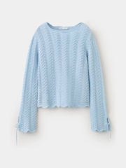 Mango Blue Crotchet Tie Sleeve Jumper - Image 5 of 7