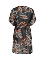 Pour Moi Black Knotted Front Metallised Fiber Stripe Chiffon Kaftan - Image 2 of 4
