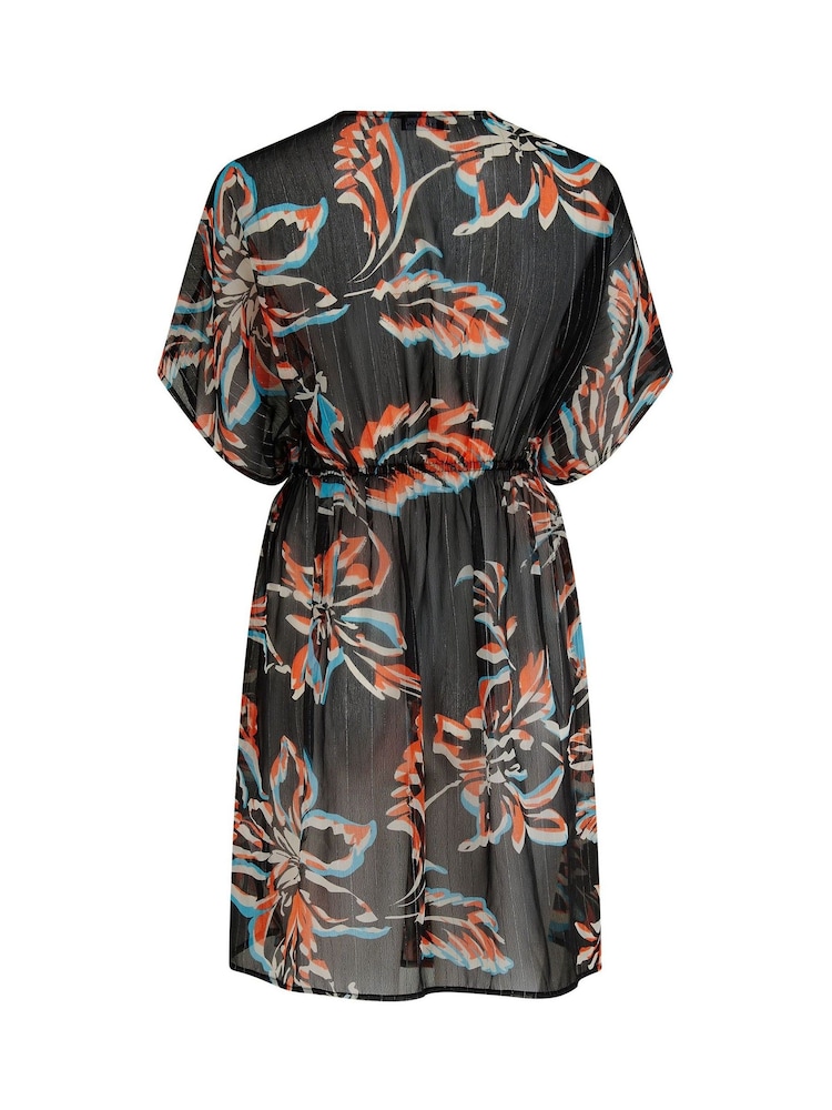 Pour Moi Black Knotted Front Metallised Fiber Stripe Chiffon Kaftan - Image 2 of 4 Pour Moi Black Knotted Front Metallised Fiber Stripe Chiffon Kaftan - Image 2 of 4