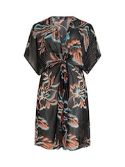 Pour Moi Black Knotted Front Metallised Fiber Stripe Chiffon Kaftan - Image 3 of 4