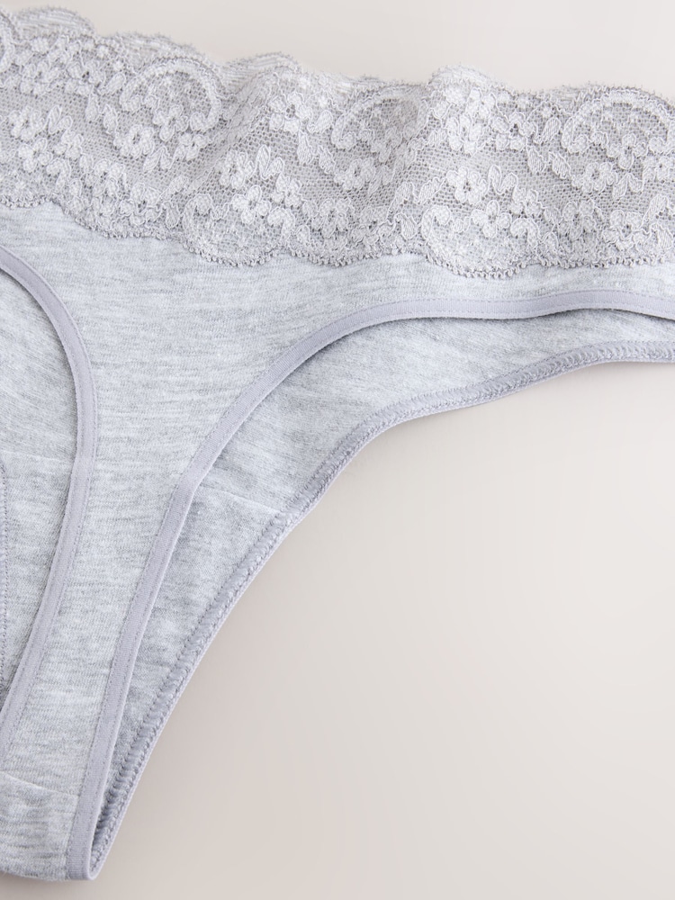 Black/White/Grey Thong Cotton and Lace Knickers 7 Pack - Image 10 of 10 Black/White/Grey Thong Cotton and Lace Knickers 7 Pack - Image 10 of 10