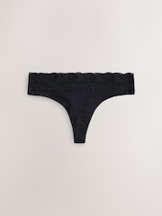 Black/White/Grey Thong Cotton and Lace Knickers 7 Pack - Image 3 of 10