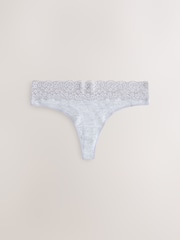 Black/White/Grey Thong Cotton and Lace Knickers 7 Pack - Image 6 of 10