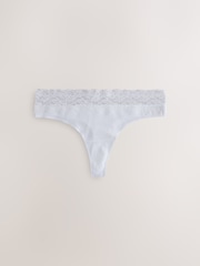 Black/White/Grey Thong Cotton and Lace Knickers 7 Pack - Image 8 of 10