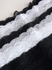 Black/White/Grey Thong Cotton and Lace Knickers 7 Pack - Image 9 of 10