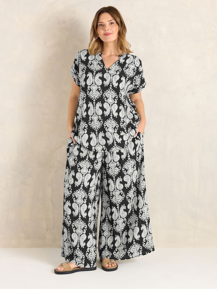 Evans Black Abstract Print Frill Neck Blouse - Image 1 of 5