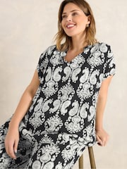 Evans Black Abstract Print Frill Neck Blouse - Image 2 of 5