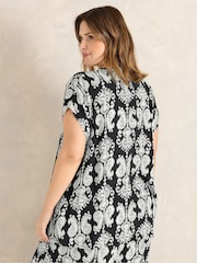 Evans Black Abstract Print Frill Neck Blouse - Image 3 of 5