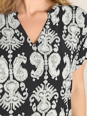 Evans Black Abstract Print Frill Neck Blouse - Image 4 of 5