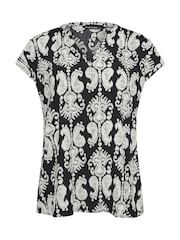 Evans Black Abstract Print Frill Neck Blouse - Image 5 of 5