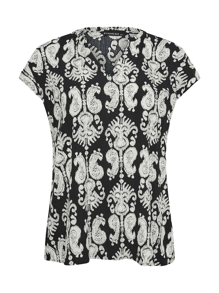 Evans Black Abstract Print Frill Neck Blouse - Image 5 of 5