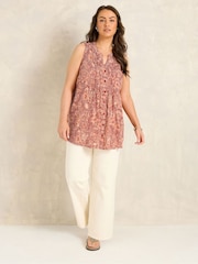Evans Orange Pintuck Sleeveless Blouse - Image 2 of 5