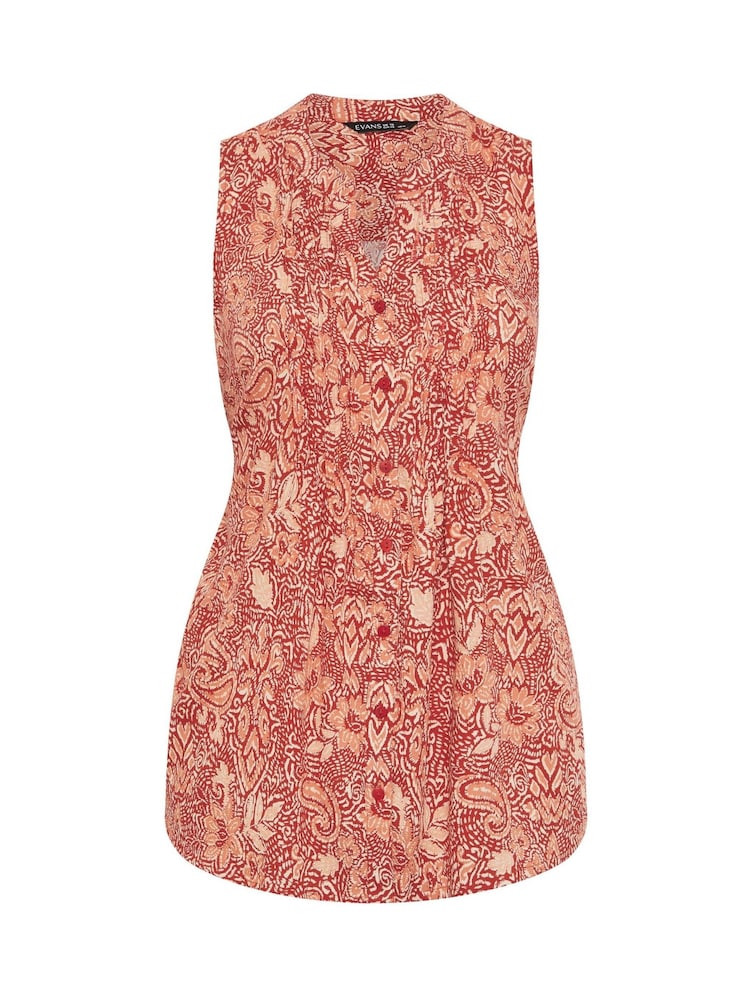 Evans Orange Pintuck Sleeveless Blouse - Image 5 of 5