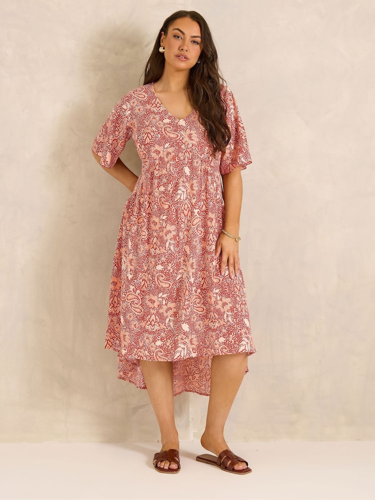 Evans Orange Printed Hi Lo Dress - Image 1 of 6